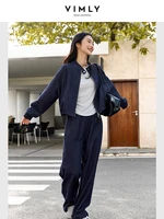 VIMLY 2 Piece Pant Set Woman Casual Outfits Women's Pant Suit 2025 Blue Stand-up Collar Jacket and Trouser Female Clothing A0119 - Image 4