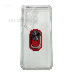 Enhanced Silicone Back Ring Holder Case with TPU Protection for Case & Holder (Transparent C Red)