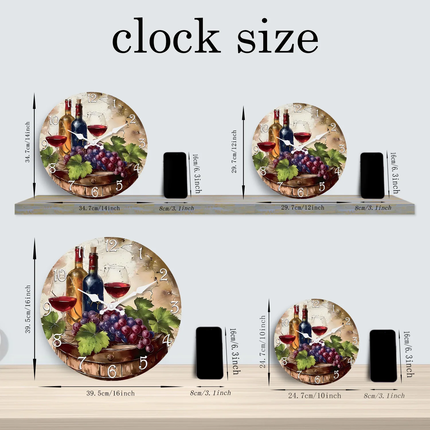 Retro Wine Pattern Wooden Wall Clock – Silent Quartz Home Decor 3