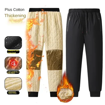 Pantaloni sportivi invernali di grandi dimensioni pantaloni Casual da uomo in cotone con riscaldamento in grafene impermeabile antivento pantaloni da sci in pile da jogging da uomo 1