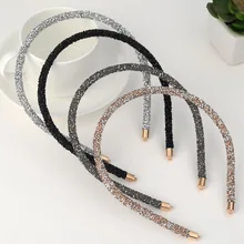 

Shinny Sequined Handmade Hairband Solid Color Crystal Rhinestones Hair Hoop Anti-skid Headband Women Girls Hair Accessories