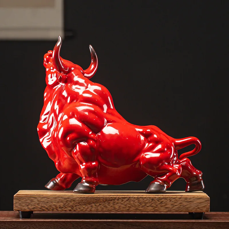 Big Ceramic Bull Symbol of the New Year Decorations, Creative Lucky Feng Shui Cattle Figurines, Home Office Desktop Decor, New