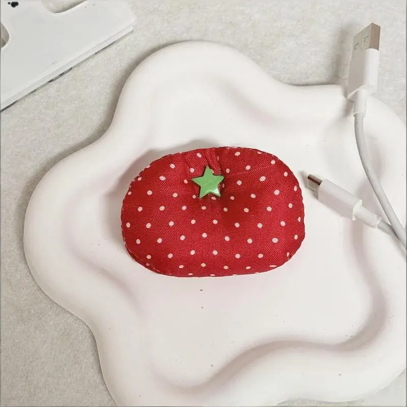 새롭고 귀여운 토마토 모양의 데이터 케이블 정리함, 충전 케이블 와인더, 이어폰 케이블 정리함, 패브릭 고정 및 정리 도구