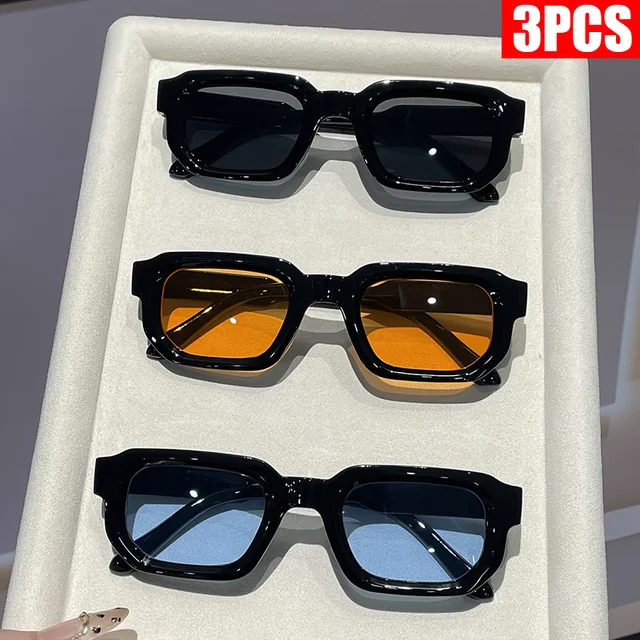 Lunettes de soleil vintage à monture rectangulaire pour femmes, 2/3 pièces, design de marque de luxe rétro, verres UV400, lunettes de soleil pour hommes 1