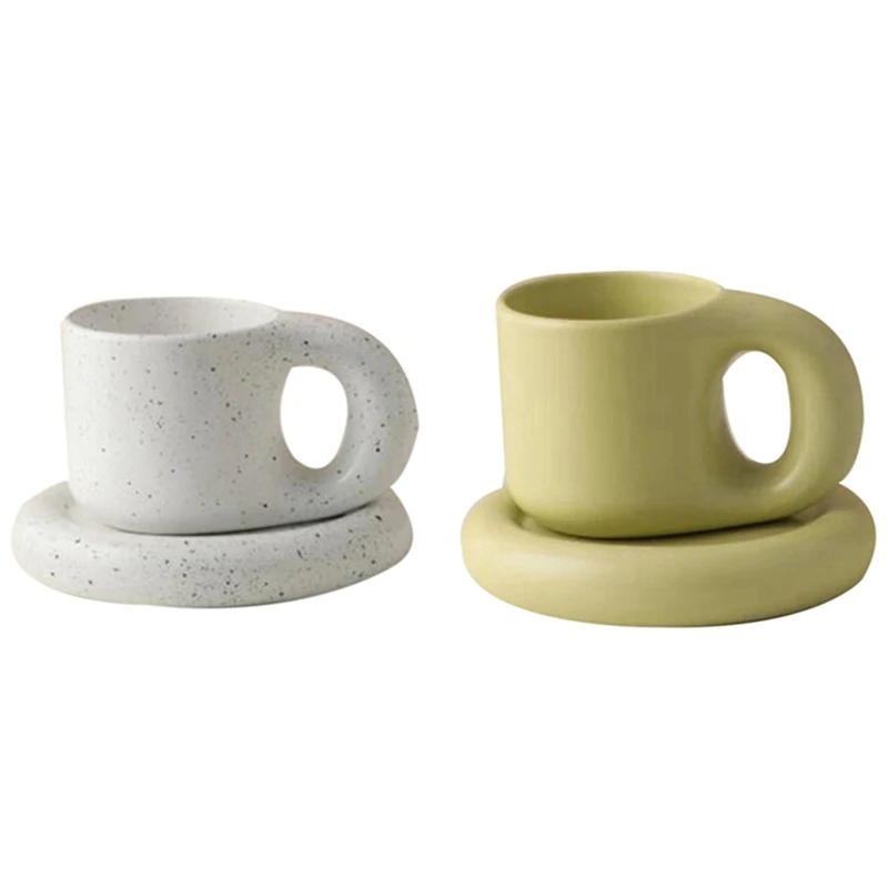

2 Set 300Ml Handle Mug And Oval Plate Ceramic Cup Saucer For Coffee Tea Milk Cake Home Decor, White & Matcha Color-ABUX