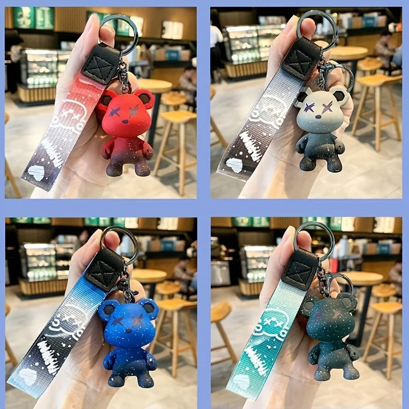 Cute cartoon bear keychain with shiny stars - durable iron key ring - Image 5