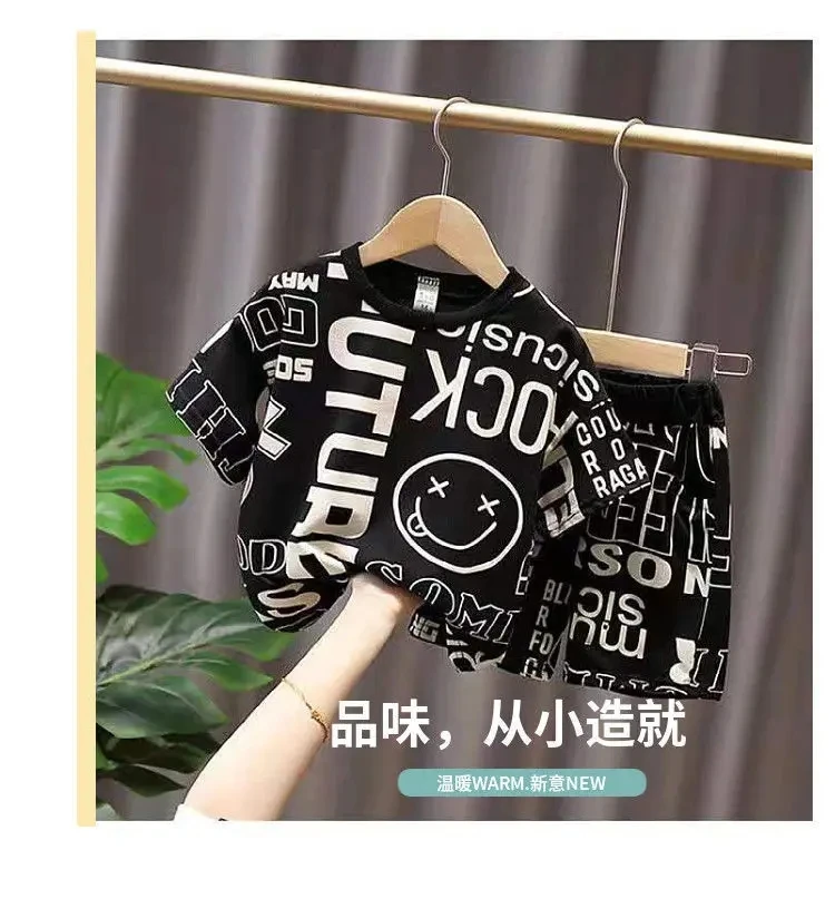 

2Pcs Boys Summer Clothes Sets Children Fashion Letter Tshirts and Shorts Suits Soft Baby Tracksuit Kids Loungewear for 3-14 Y