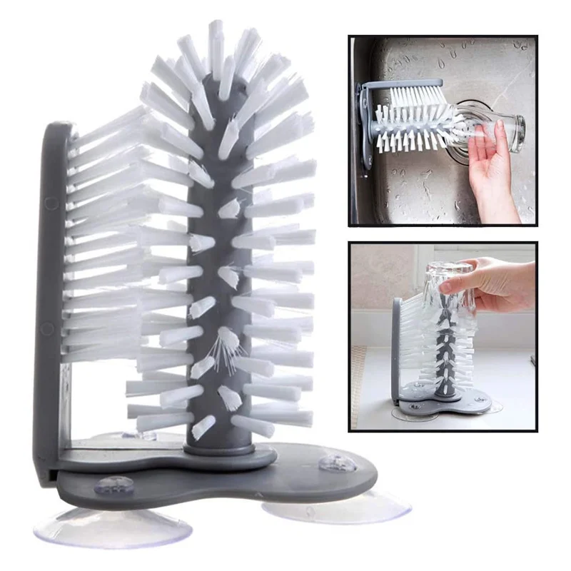 

Cleaning Brush Cup Scrubber Glass Cleaner Bottle Brush Sink Kitchen Accessories 2 in 1 Drink Mug Wine Suction Cup Cleaning Tools