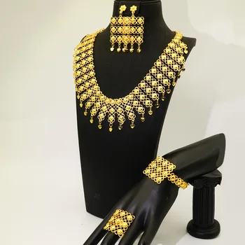 Women's 24K Gold Geometric Square Hollow Jewelry Set (4pcs), Distressed metallic texture rustic elegance for everyday edge