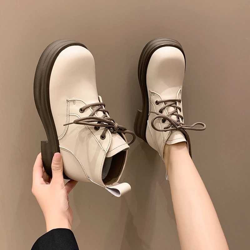 Boots Women's Autumn Fashion Boots Autumn Lace-up Shoes Women's Round Toe Simple Women's Boots  2023 New Women Shoes