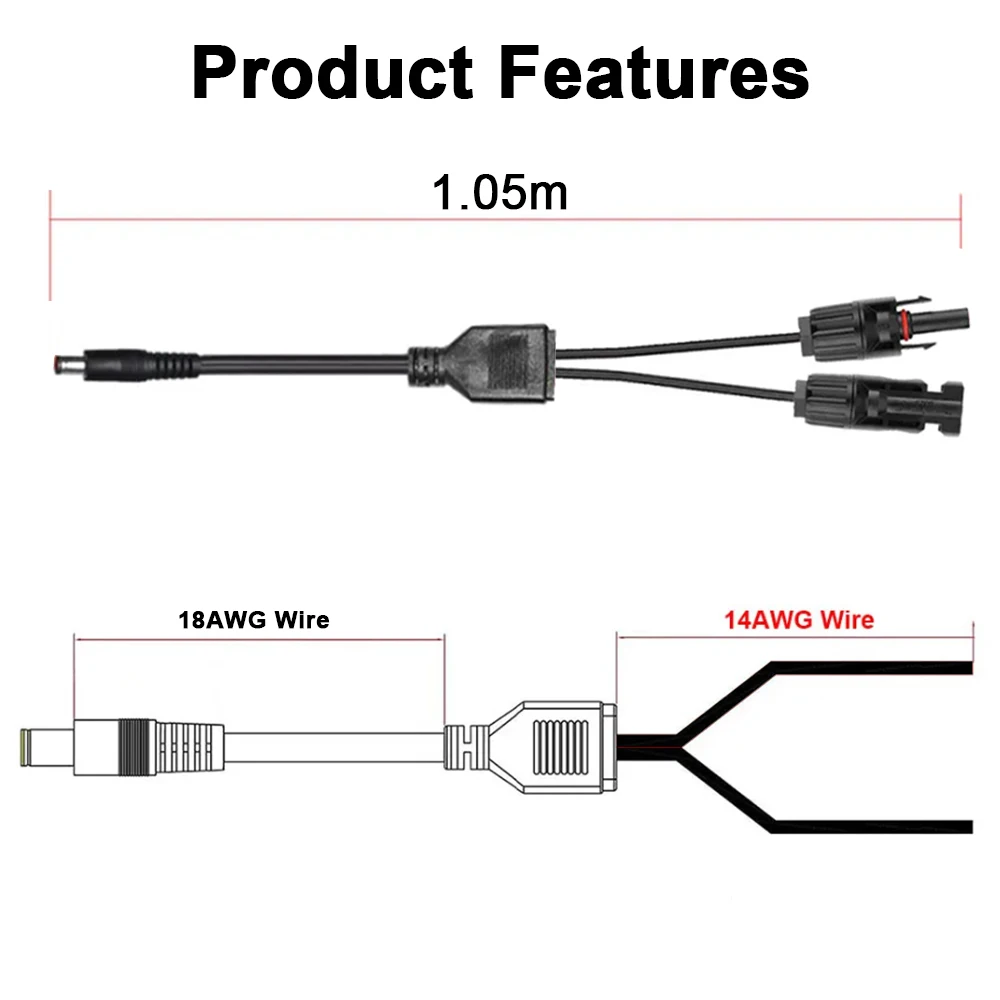 Solar Panel Connector Cable DC Connecter DC5.5MM*2.1MM for Solar Panel and Portable Power Station Genrator Battery