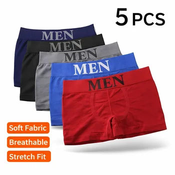 5 pezzi di boxer da uomo, intimo elasticizzato morbido e traspirante, pantaloncini comodi ad alta elasticità in tinta unita