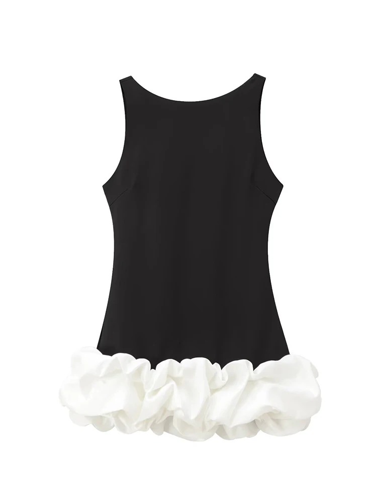 TFMLN Elegant Women Mini Dress Slim O-neck Sleeveless Backless Dresses Female 2025 Ruffle Pleated Party Club Lady Vestidos