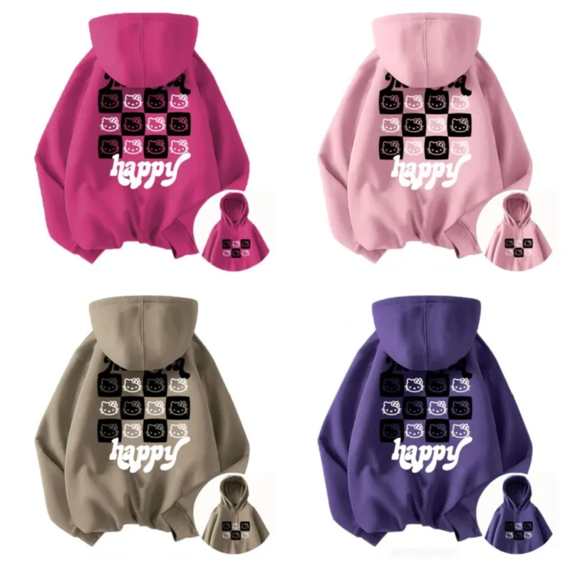 

Kawaii Sanrioed Hellokittyed Autumn and Winter New Printed Hooded Sweatshirt Cute Cartoon Casual Loose Cotton Jacket Top