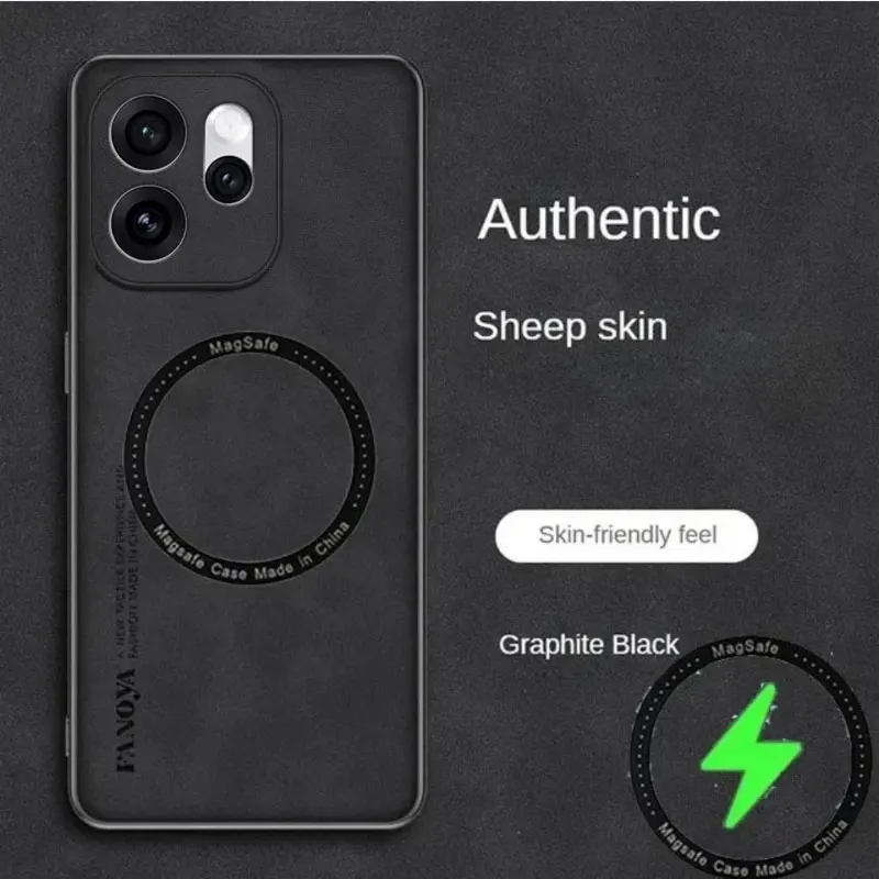 Sheepskin PU Leather Shockproof Back Case with Magnetic Wireless Charging and TPU Soft Frame Cover