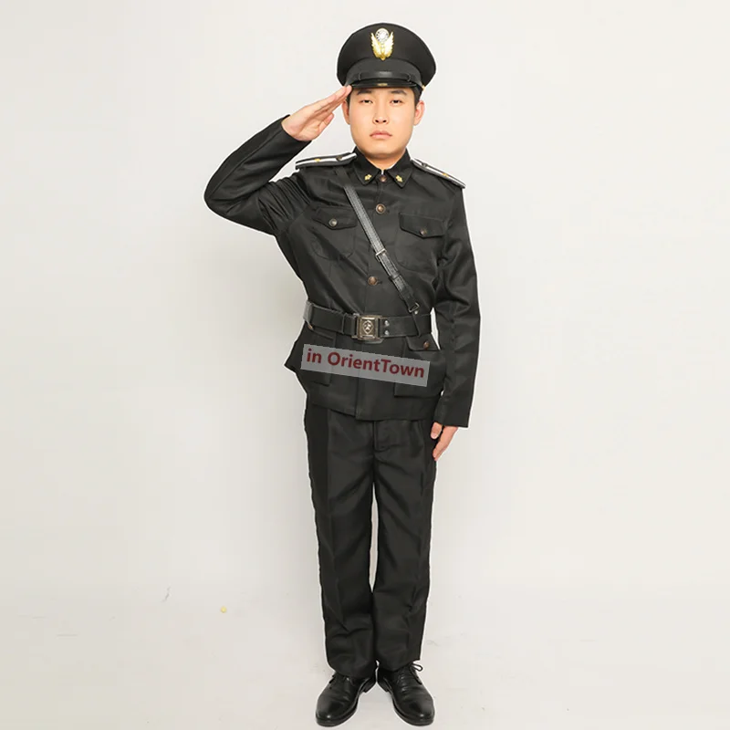 Patrol Room Kuomintang Male Officer Uniform Stage Performance Costume 1912 - 1949 China Police Chief Suits Hat + Coat + Pants
