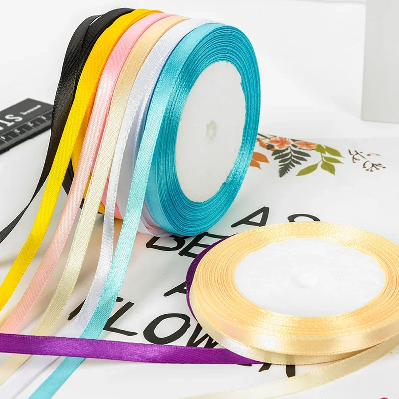 Satin Ribbons Ribbon Decoration Ribbon Supplies Wrapping Ribbon Satin Ribbon 25yards/roll 6mm Satin Ribbon DIY Handmade Crafts Material Wedding Birthday Party Gift Box Wrapping Baking Accessories
