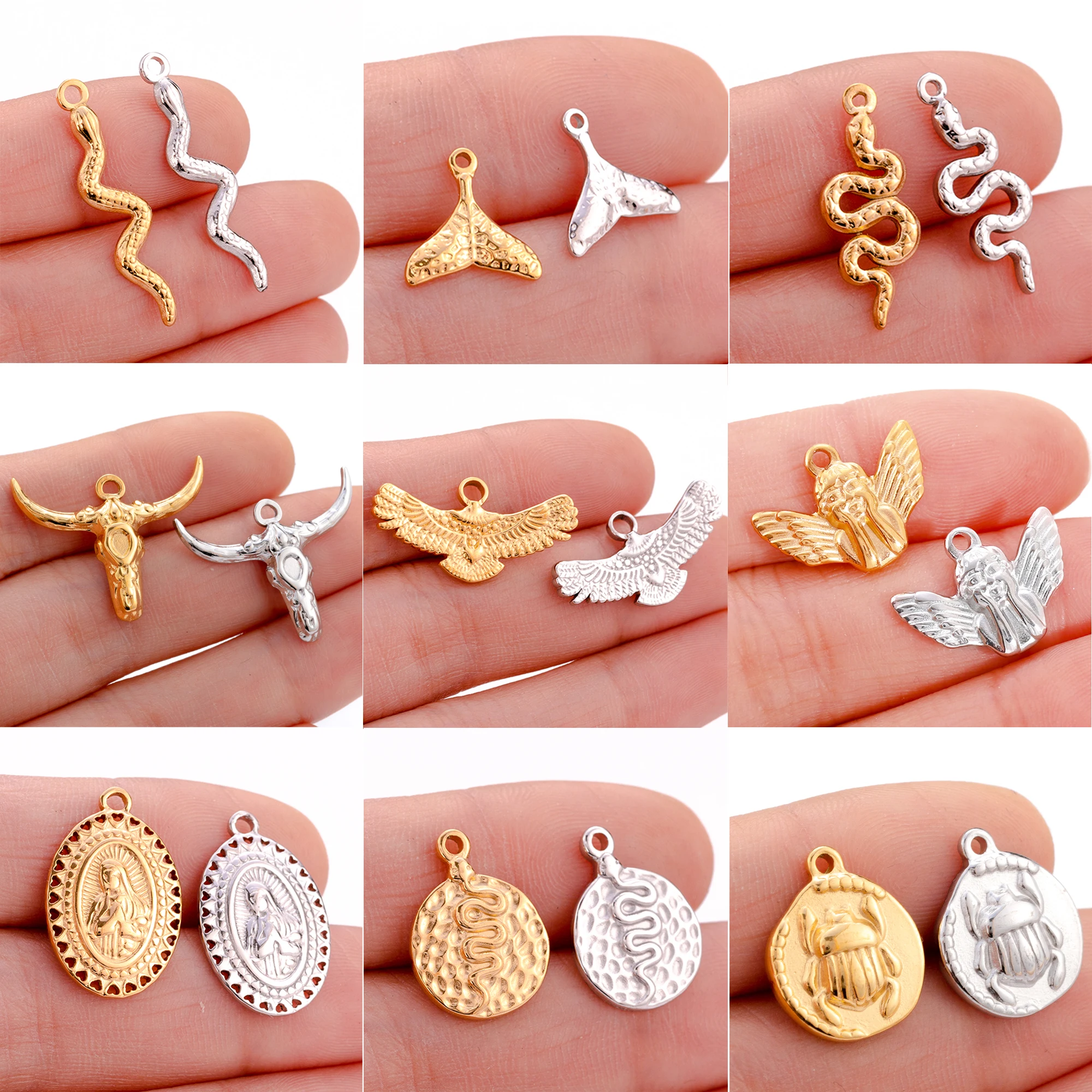 

3Pcs/Lot Stainless Steel Animal Pendants Eagles/Snake/Virgin Mary Charms for DIY Handmade Jewelry Making Finding Crafts Supplies