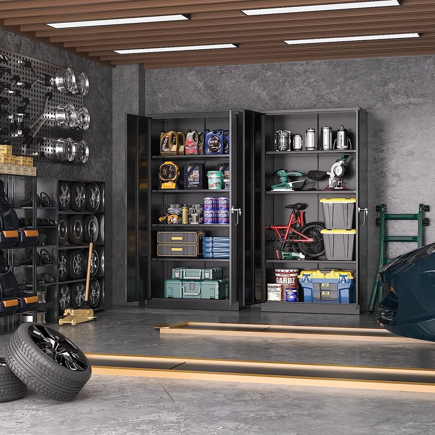 Metal Storage Cabinets 72” Black Garage Steel Storage Cabinet with Doors and Shelves, Metal Tool Cabinet, Steel File Cabinet . 2