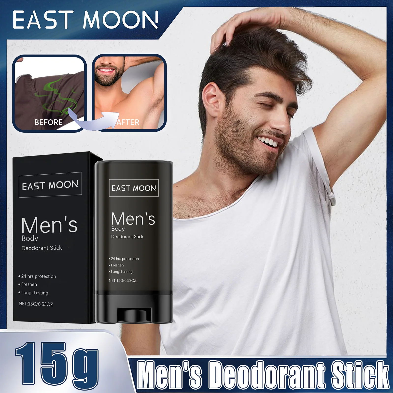 Bâton déodorant longue durée pour hommes, rafraîchit et élimine les odeurs des aisselles, feuilles de peau rafraîchie avec un bâton de soin parfumé durable