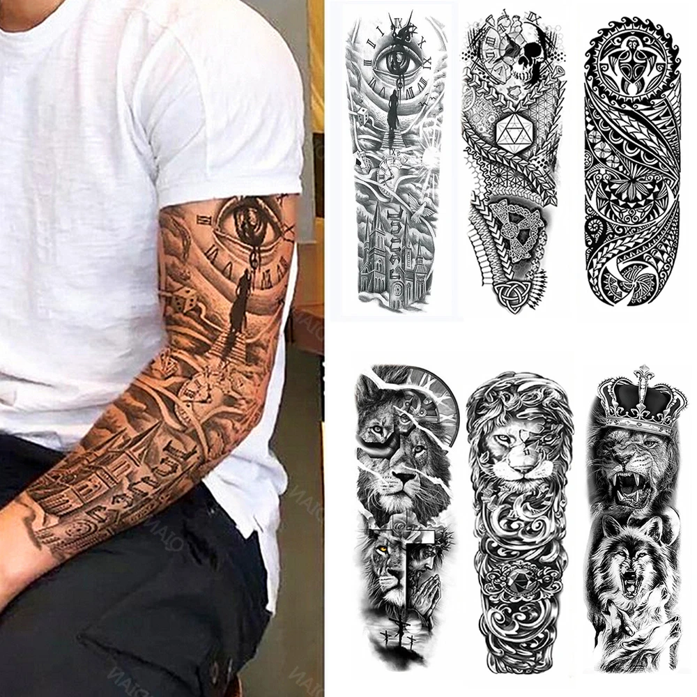 Heap Temporary Tattoos Large Arm Sleeve Tattoo Lion Crown King Rose  Waterproof Temporary Tattoo Sticker Wild Wolf Tiger Men Full Skull Tattoo  Stickers - China Temporary Tattoos price | Made-in-China.com