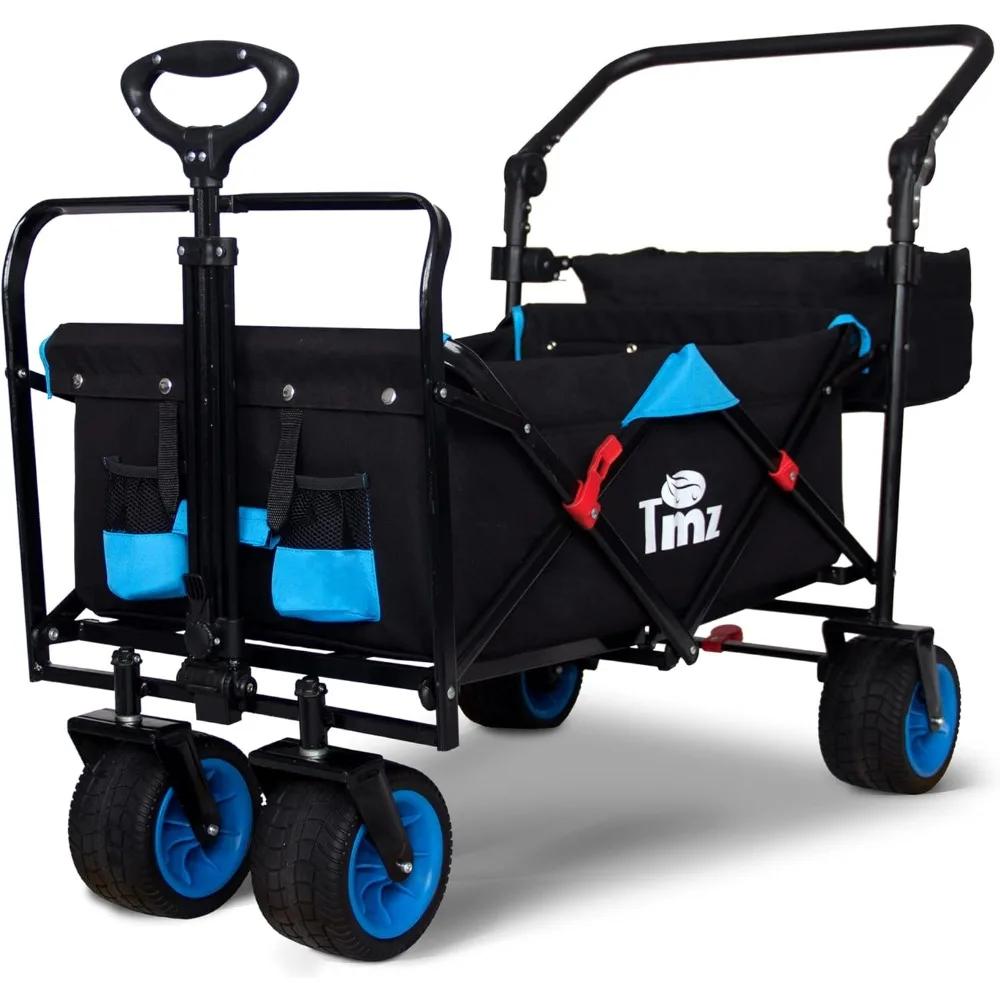 

TMZ Wide Wheel Utility Folding Wagon, Collapsible Garden Cart, Heavy Duty Beach Wagon Trolley with Adjustable Push H