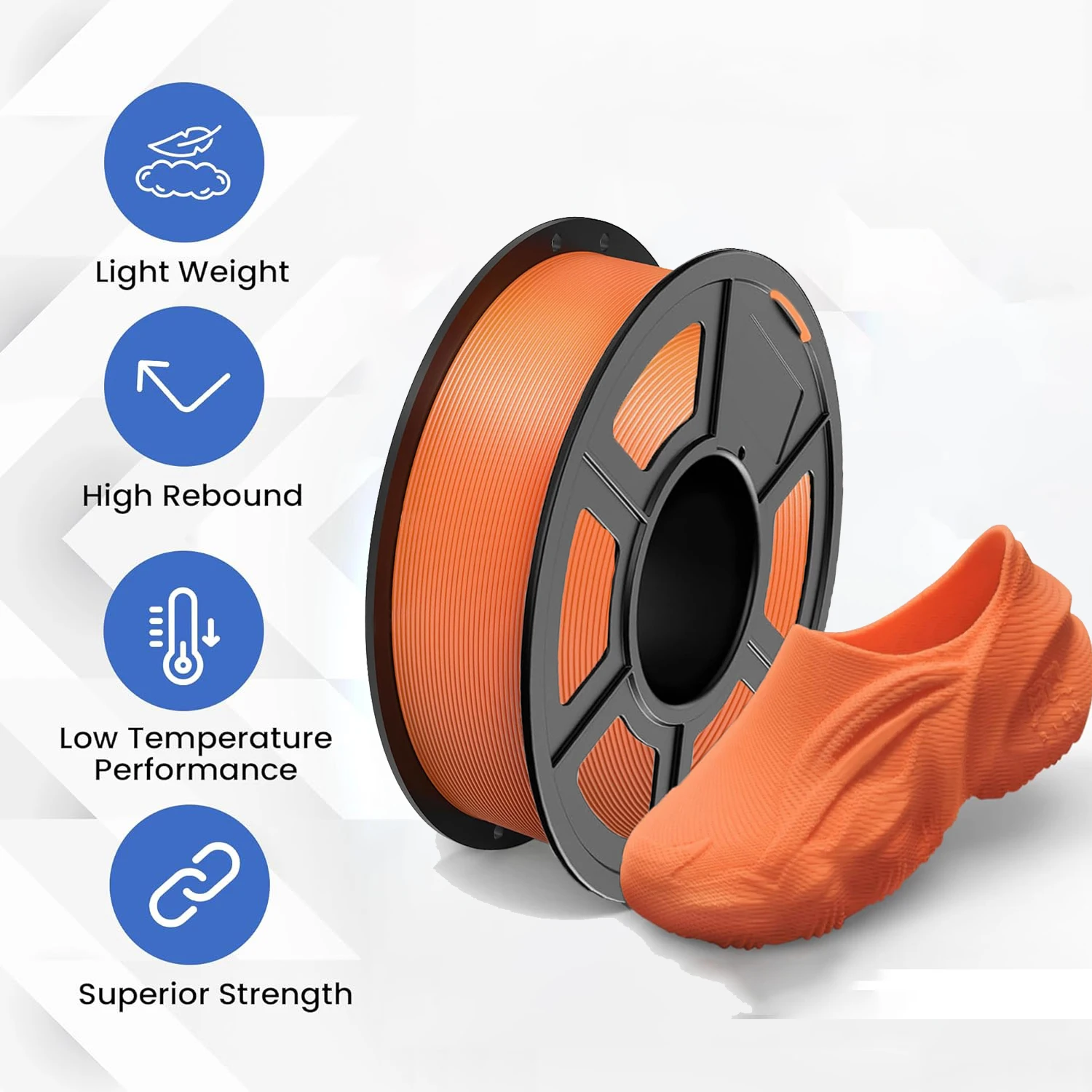 TPU 필라멘트 1.75mm, 95A 소프트 3D 프린터 필라멘트, 200g/250g/500g/1000g 선택 가능 스풀, 대부분의 FDM 프린터에 호환 가능