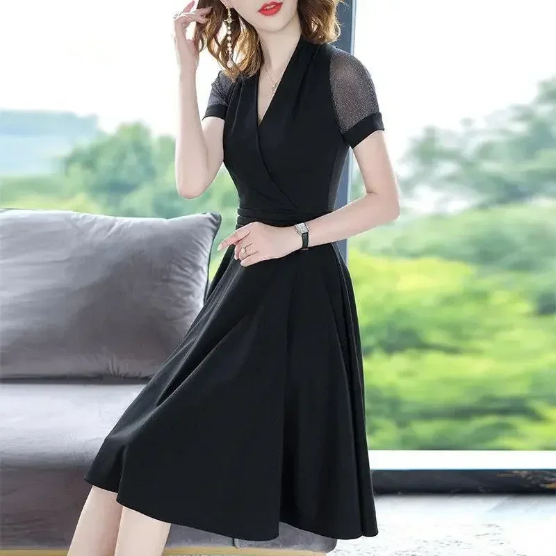 

Short sleeved dress New summer V-neck long loose women's dress gray22