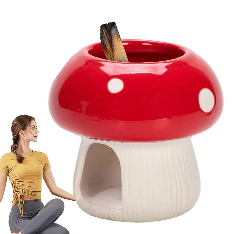 

Palo Santo Holder Alloy Incense Burner Stick Holder Cute Ceramic Mushroom Palo Sage Tray for Yoga Bedroom Meditation Home Decor