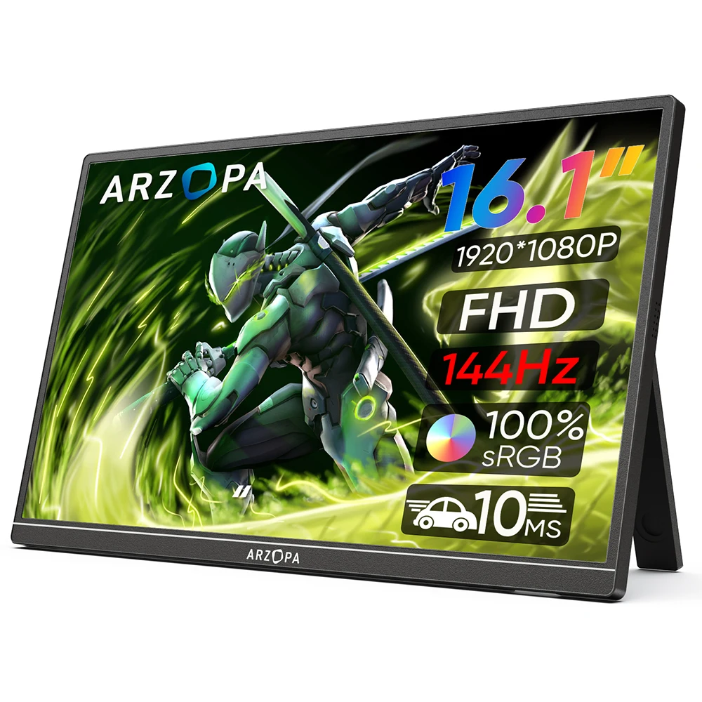 

ARZOPA 16.1'' 144Hz 1080P 100% sRGB FHD Portable Gaming Monitor HDR External Second Screen for Switch, Xbox, PS5,Laptop,PC,Mac