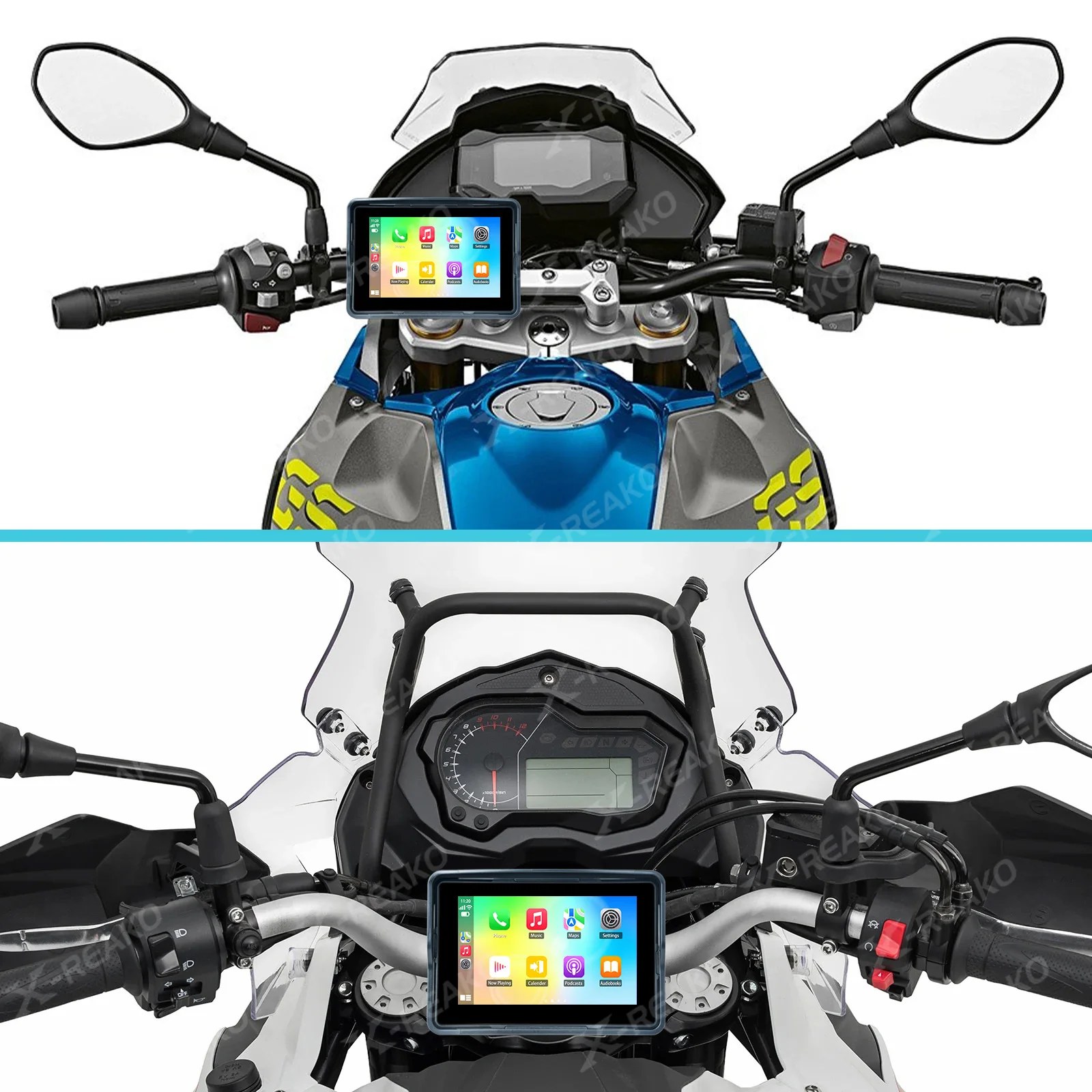 X-REAKO 5-inch Motorcycle PND Player Motorcycle Portable MP5 Waterproof Grade IPX7 DVR + TPMS Bluetooth GPS Carplay SD Card