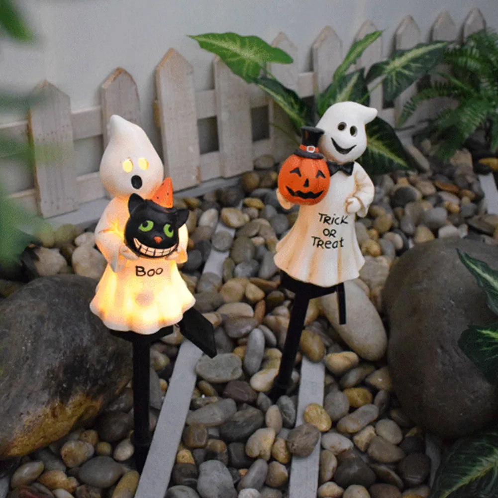 Description Picture 4 of itemHalloween Ghost Lights Outdoor Pumpkin Lamp with Stakes Solar Ghost Pathway Light for Halloween Lawn Walkway Lighting Decoration