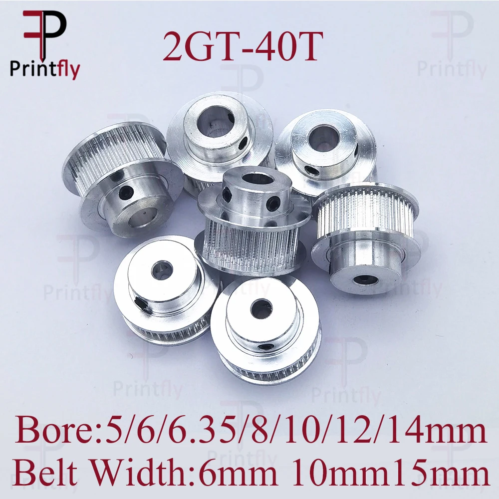 Printfly 2GT 40 teeth 2GT Timing Pulley Bore 5/6/6.35/8/10/12/14mm for GT2 Open Synchronous belt width 6mm/10/15mm 3D Printer
