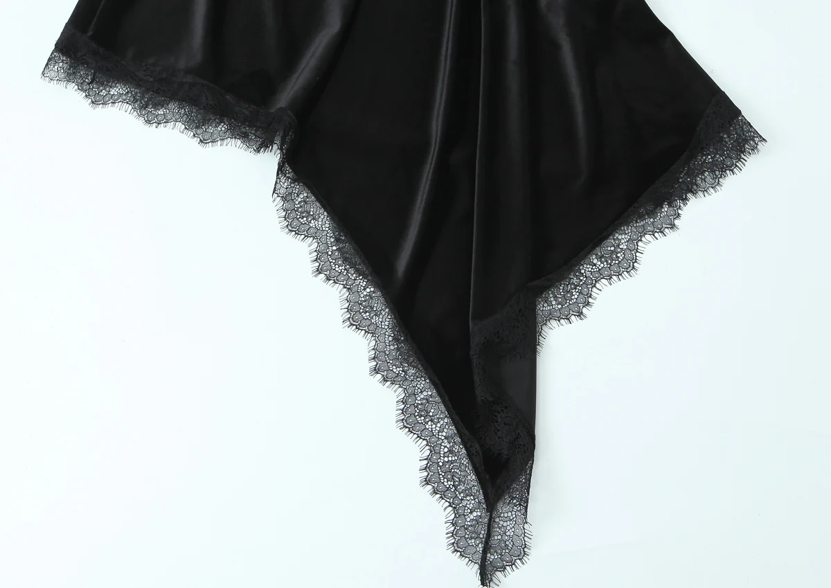 Women Fashion Chic Black Velvet Lace Sling Dress Female Sexy Backless Asymmetrical Dress Spring Summer Elegant Lady Party Dress