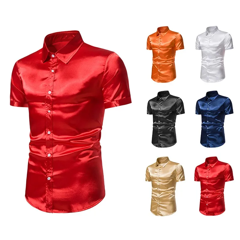 2023 New Men's bright youth fashion casual comfort lightweight disco short-sleeved shirt