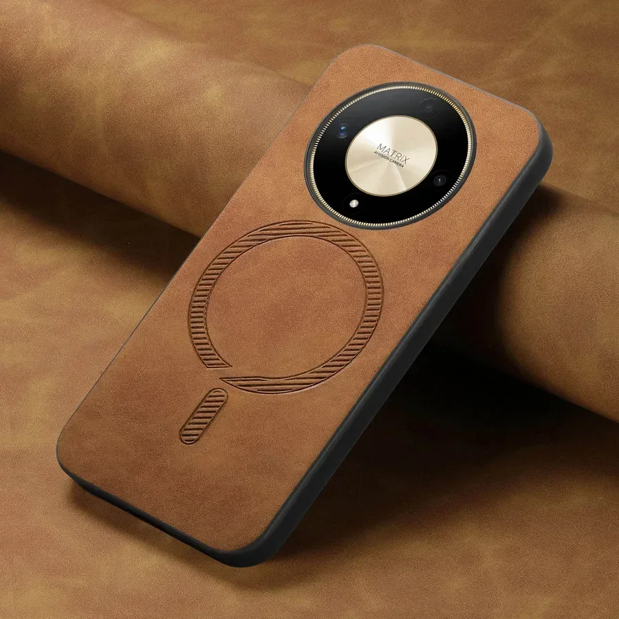Luxury Leather Magnetic Smart Case for Wireless Charging - For Honor