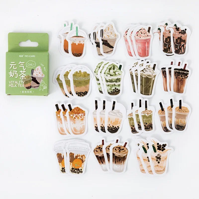 

45pcs/box Yummy Drink Adhesive Paper Stickers Milk Tea Scrapbook Stickers Doraking Boxed For Scrapbooking Decoration