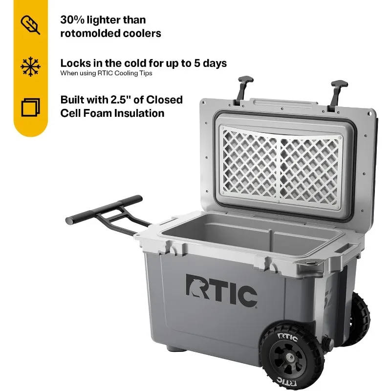52 Quart Ultra-Light Wheeled Hard Cooler Insulated Portable Ice Chest Box for Beach, Drink, Beverage, Camping, Picnic, Fishing 2