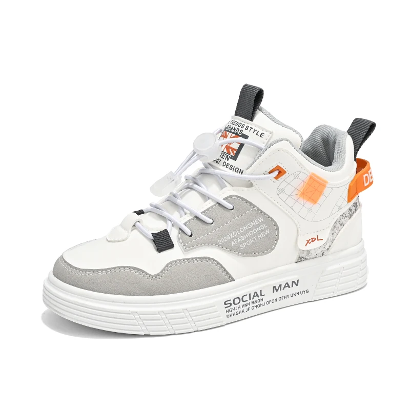 Fashion Kids Sneakers High Top Boys Board Shoes New Kids Casual Shoes Leather Waterproof Children Sports Tennis Walking Shoes four seasons fashion kids sneakers rubber boys girl board shoes high top new kids breathable casual shoes sports walking shoes