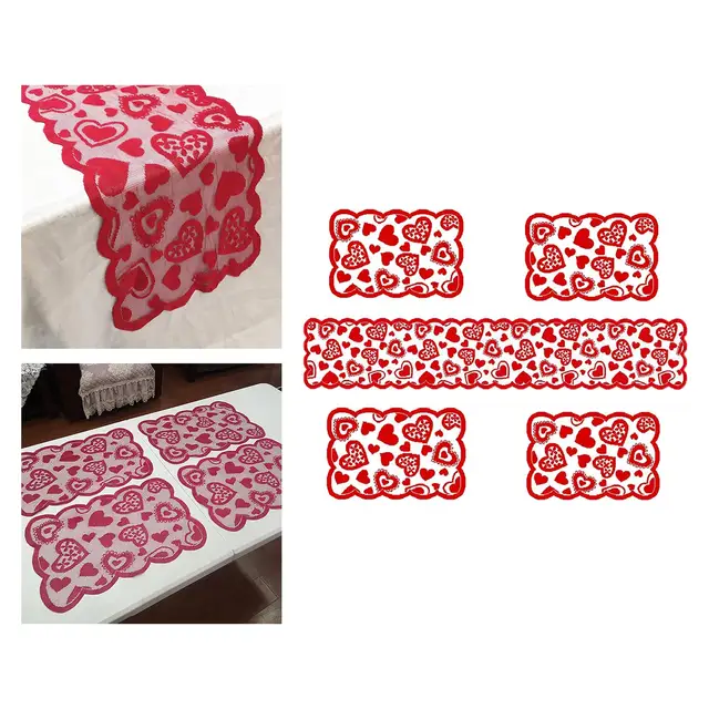 Csipke Piros Asztali Futó 4 Darabos Placemats Őszi Vacsorapartik Dekoratív Otthoni Ünnepi Party Karácsonyi Ruha Dekoráció - Image 5