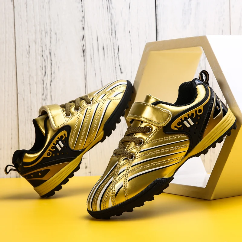 Kids Shoes Red Sneakers High-quality Fashion Golden Children's Football Sneakers Size 29-39 Indoor Soccer Shoes Kids Futsal Training Shoes Teenager