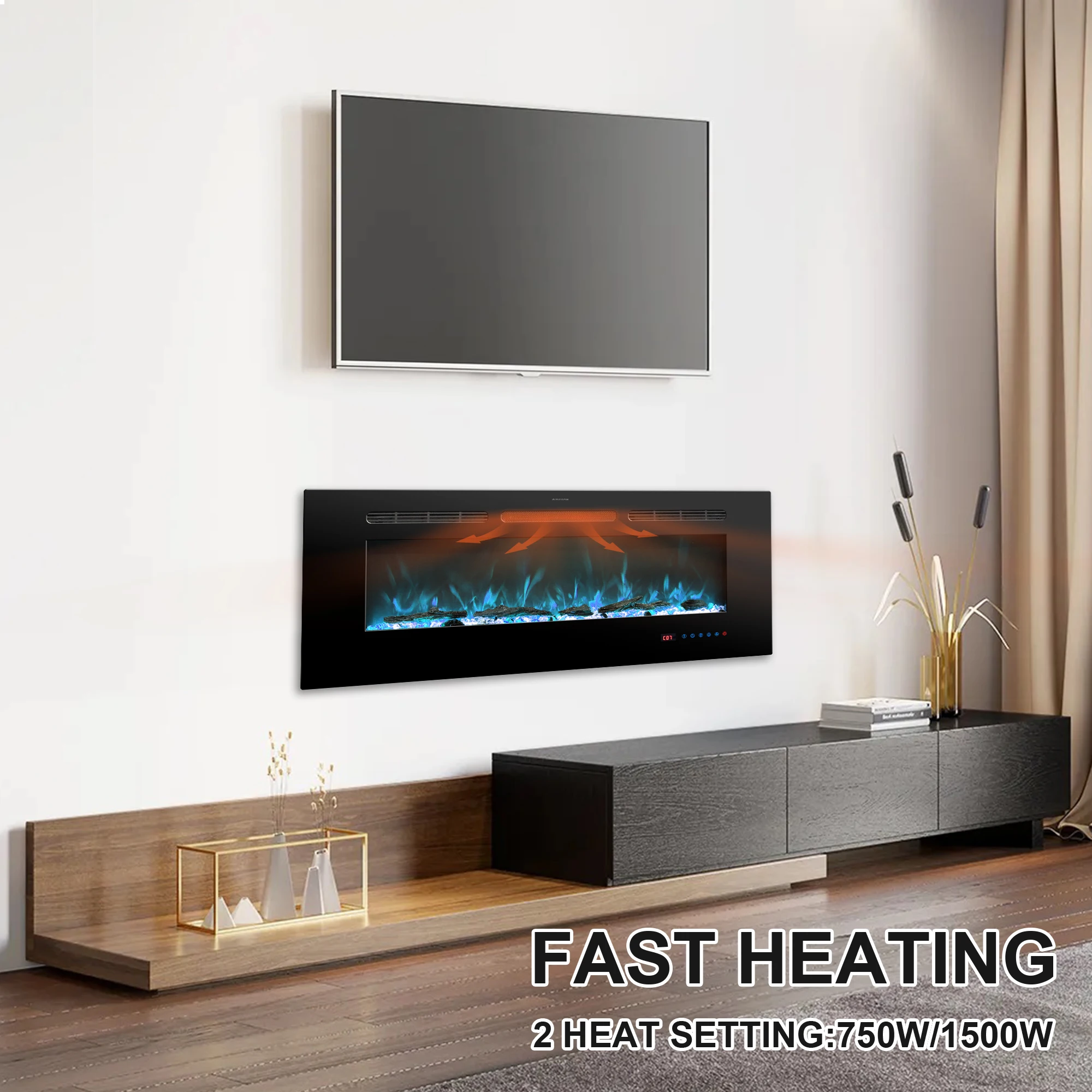 Dreamflame 36"42"50"60"72"80"84"88"Hot Sale Electric Heater Fireplace Indoor 13 Colors Recessed And Wall Mounted Heaters