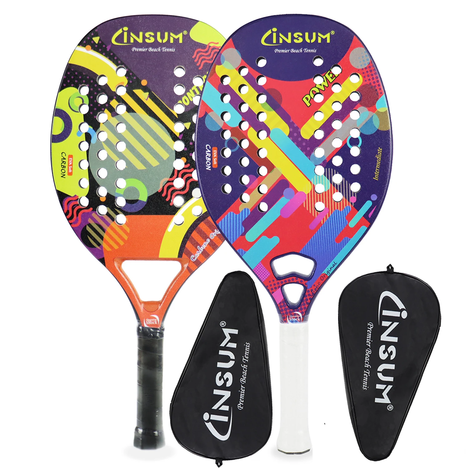 Lightweight Beach Tennis Racket-Carbon Fiber Beach Tennis Paddle with Ultra Grip Sand Grit Surface with Protective Cover Bag