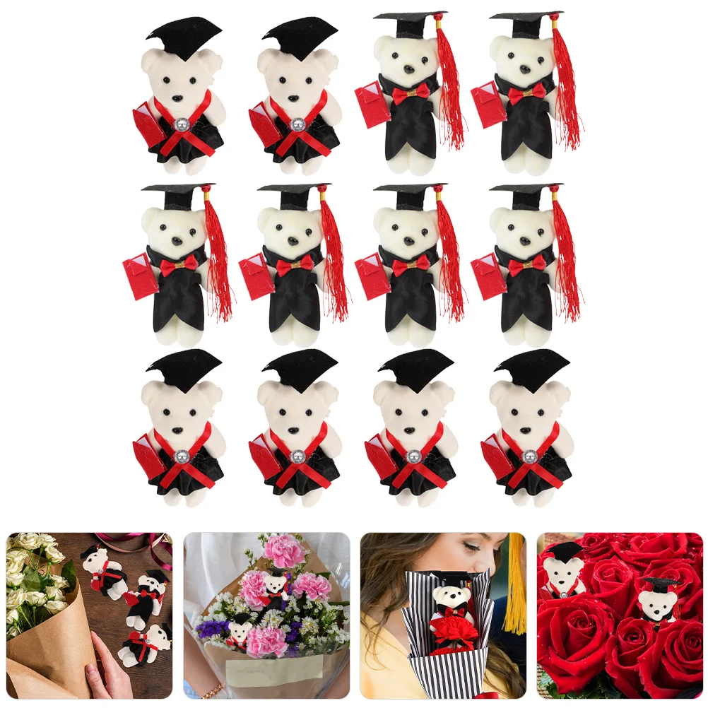 

12 Pcs Plush Bear Graduation Season Dr Animal Stuffed Bears Flower Bouquet Decoration Accessories
