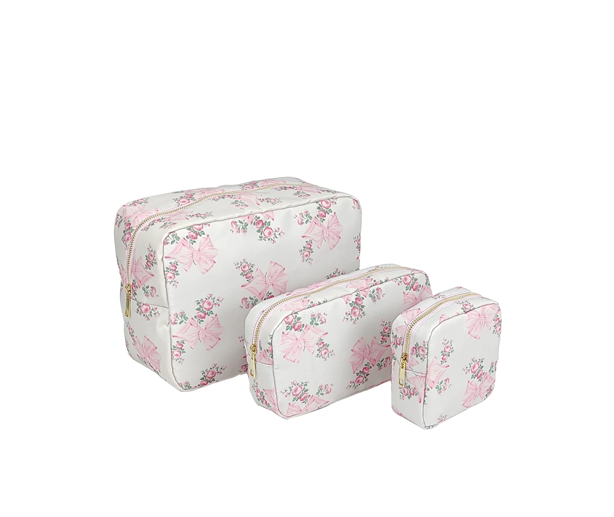 

New S M L XL Pink Blue Printed Bow Cosmetic Bag Waterproof Ladies Storage Nylon Large Capacity Travel Bag Storage Bag