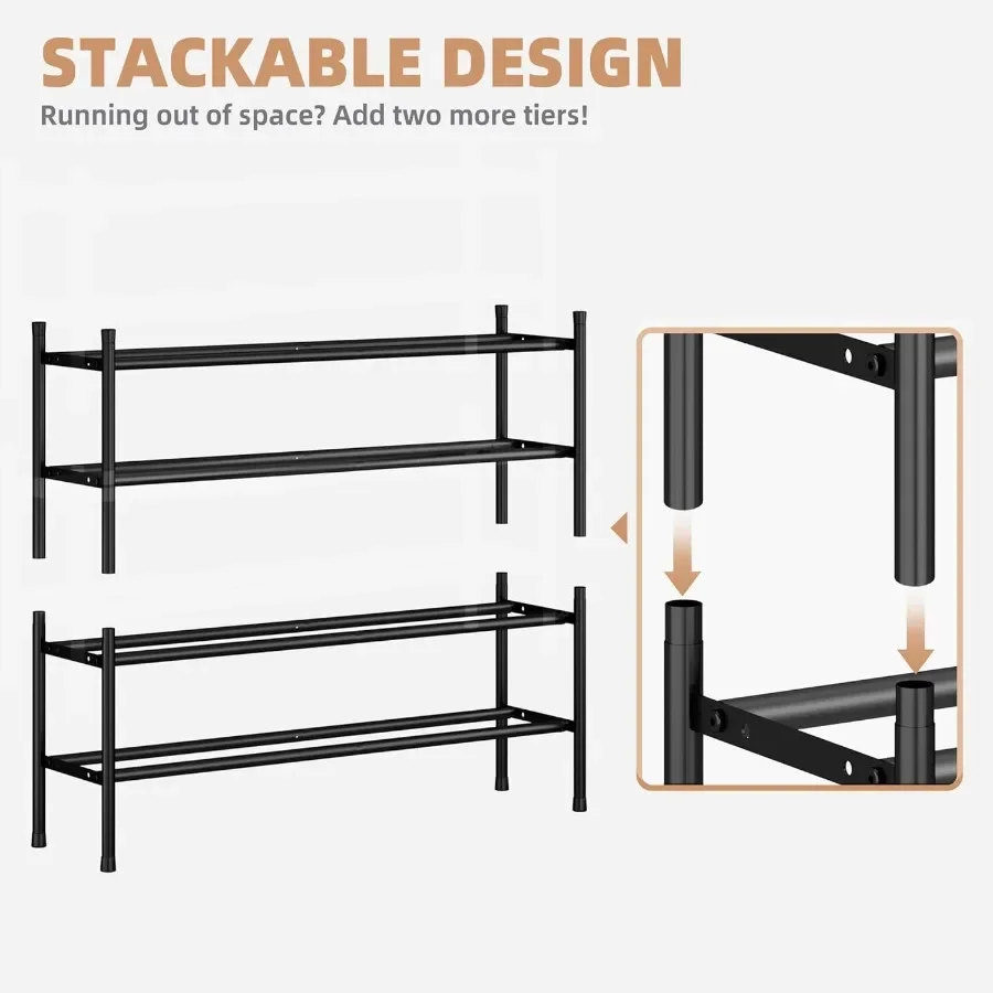 Long Expandable Shoe Rack 12 Pairs Metal Wide Stackable Shoe Rack Adjustable Shoes Shelf Freestanding Shoes Organizer for Close
