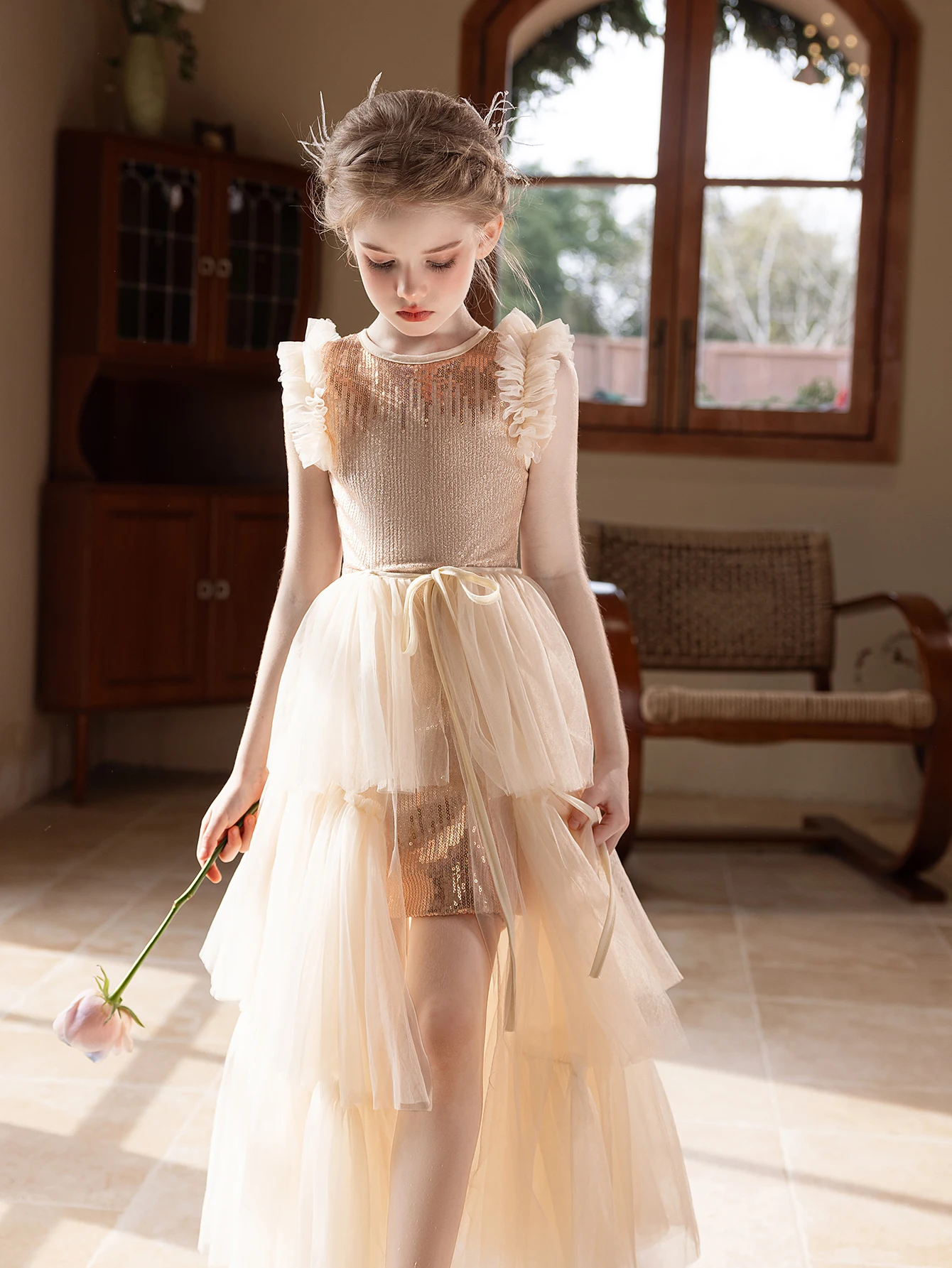 Girl party dress champagne-colored high-end dress set for birthday wedding  flower girls - AliExpress 1501