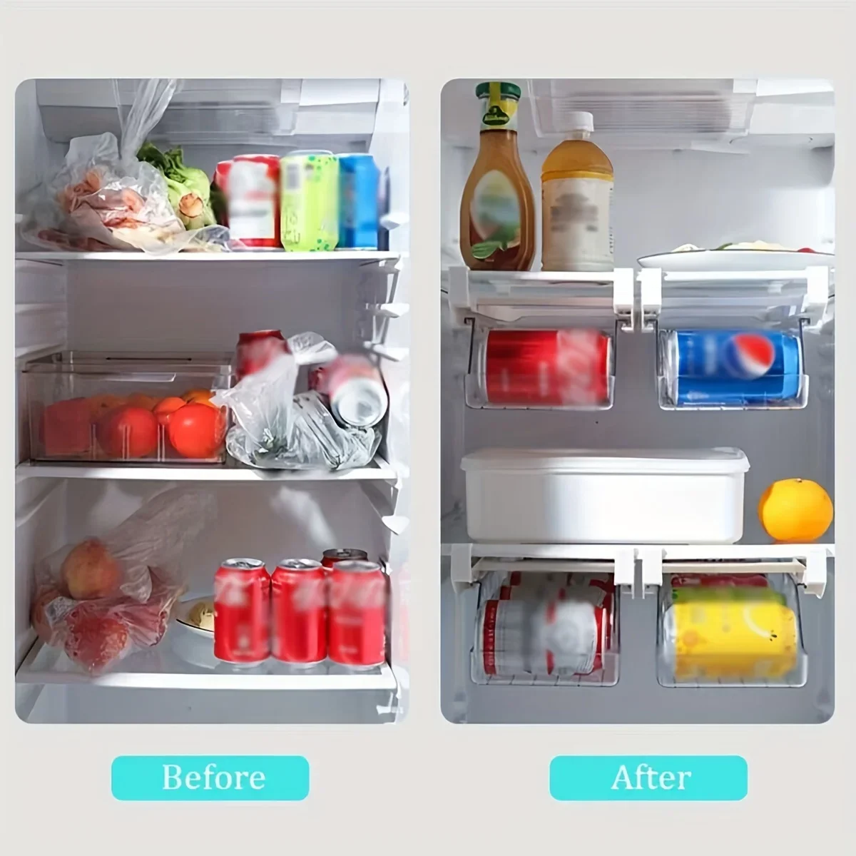 1pc Hanging Beer and Beverage Storage Rack,Rolling Refrigerator Transparent Storage Box,Kitchen Can Organizer 3