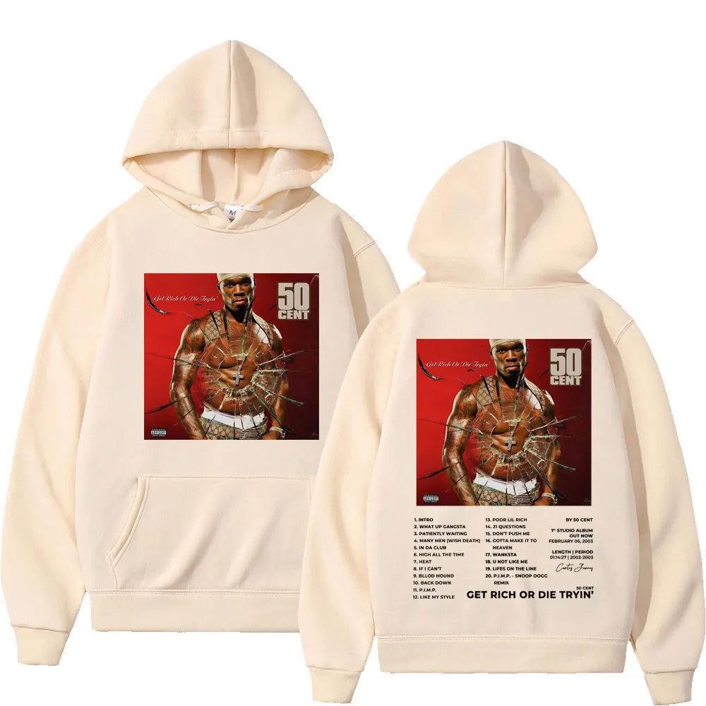 Rapper 50 Cent Album Double Sided Print Hoodie Men Women Fashion Hip Hop Oversized Pullovers Vintage Casual Hooded Sweatshirts