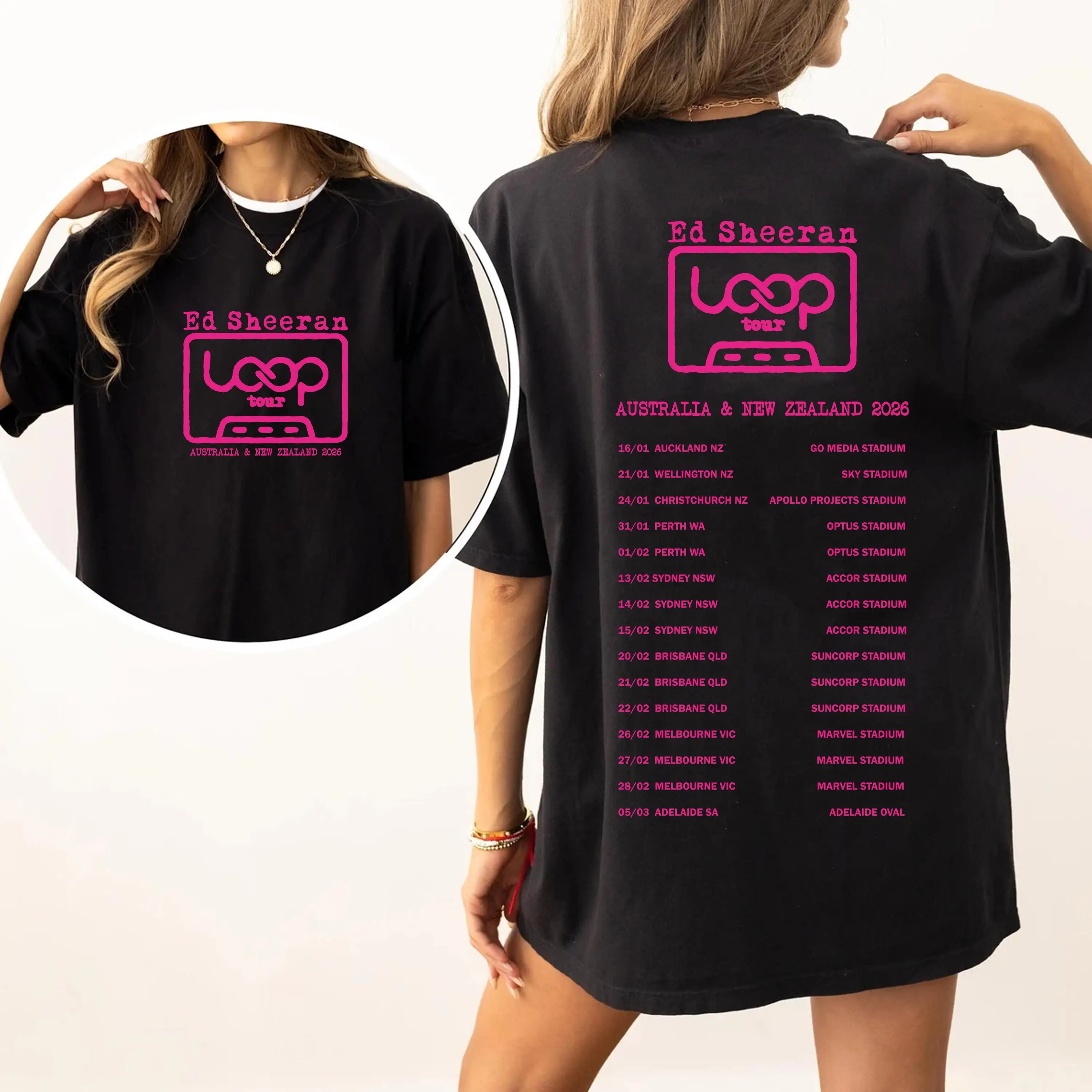 Adult Unisex Ed Sheeran Loop Tour Australian New Zealand Two Sided Tshirt Tee Jumper